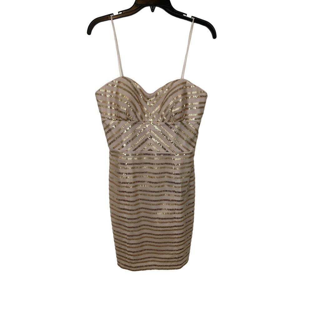 CACHE WOMEN'S STRAPLESS GOLD SEQUIN COCKTAIL DRESS SZ 8 - Picture 2 of 6
